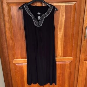 St. John's Bay Sleeveless Black Dress with White Embroidered Detail